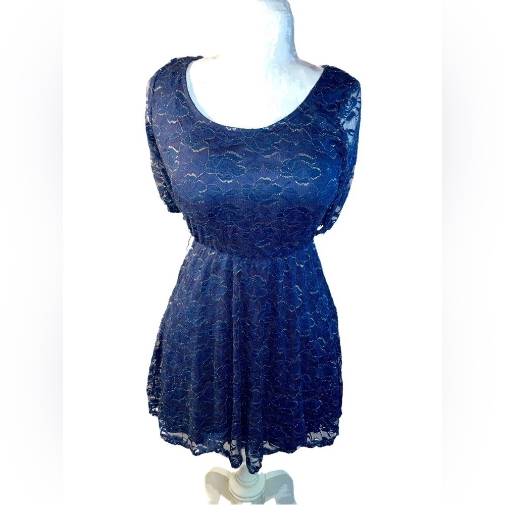 A.Byer Fit & Flare Metallic Silver Flower Lined Cocktail Party Dress Size Small